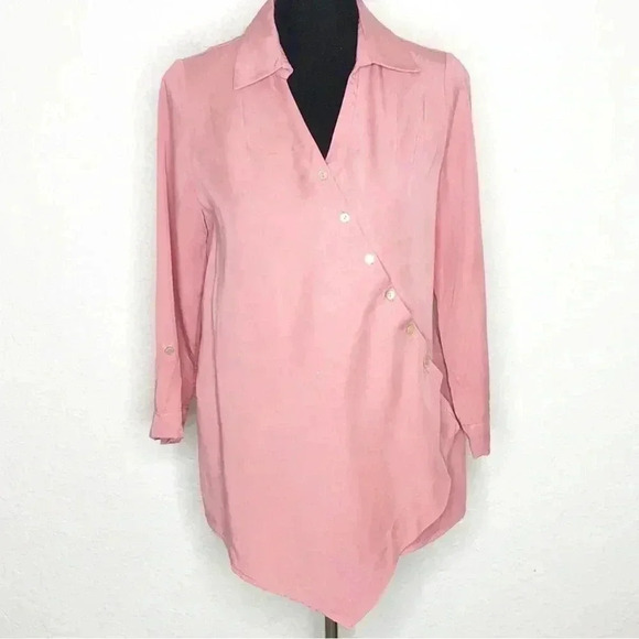 Soft Surroundings Washed Tencel Tunic Wrap Asymmetrical Lagenlook Shirt Sz. L - Picture 2 of 7